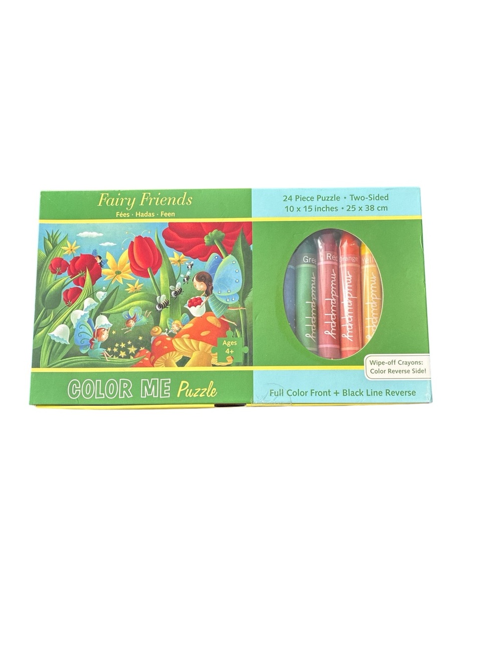 Mudpuppy Fairy Friends Color Me 24 Piece Two Sided Puzzle Wipe Off Crayons NWT